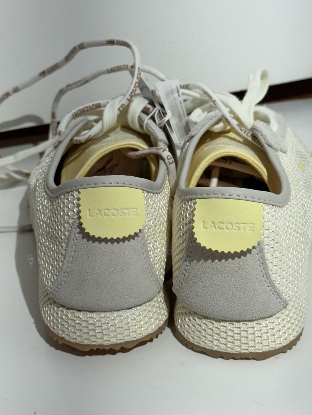 NWT FP Movement Lacoste Women’s Cream & Yellow Mesh Suede Club Low Sneakers - Picture 9 of 16